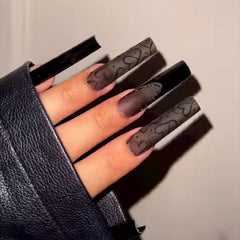 Cross-border Black Matte Dark Series European, American And French Style Press On Nails (24 pcs)