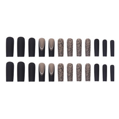 Cross-border Black Matte Dark Series European, American And French Style Press On Nails (24 pcs)