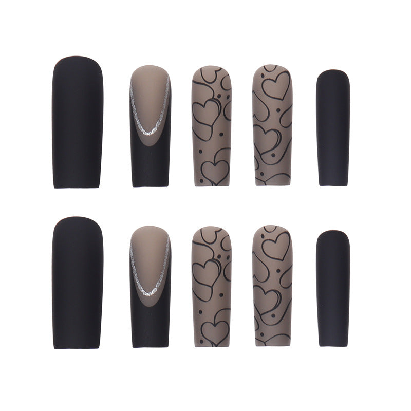 Cross-border Black Matte Dark Series European, American And French Style Press On Nails (24 pcs)