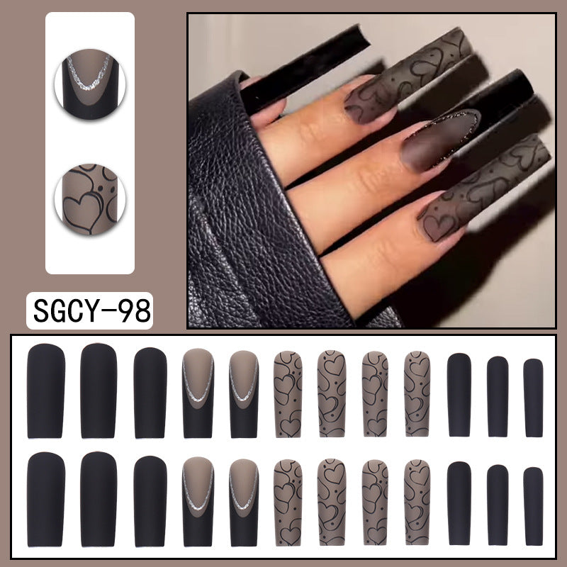 Cross-border Black Matte Dark Series European, American And French Style Press On Nails (24 pcs)