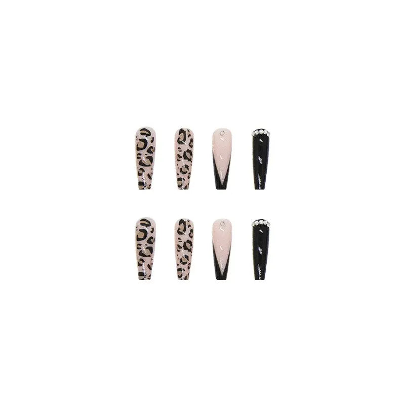 24pcs French Sexy Leopard Print Long Ballet Nail Pieces Wearable Removable Fake Nail With Rhinestone Press On Nail