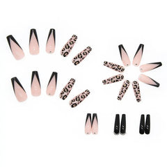 24pcs French Sexy Leopard Print Long Ballet Nail Pieces Wearable Removable Fake Nail With Rhinestone Press On Nail